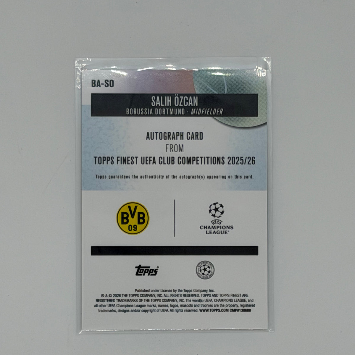 Salih Özcan Finest UCC Topps 2025-26 Dortmund Auto /150