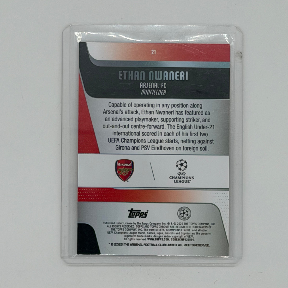 Ethan Nwaneri Arsenal FC Champions League Soccer Topps 2024-25 Chrome /25