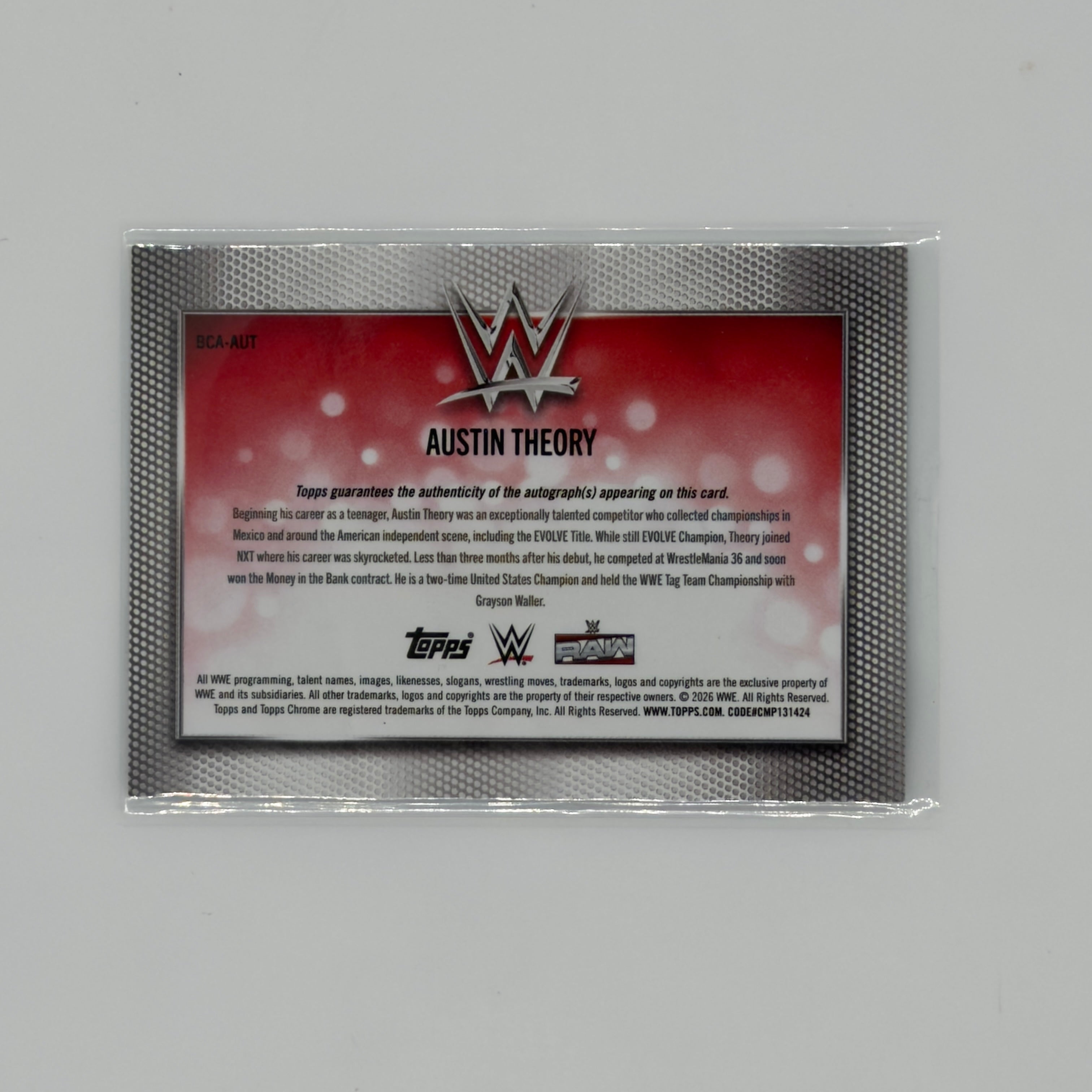 Austin Theory WWE Chrome Topps Auto /150