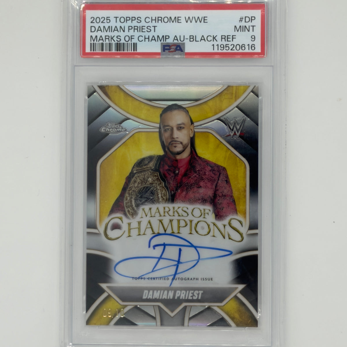 Damian Priest Topps Chrome WWE 2025 Marks of Champ Auto /10 PSA 9