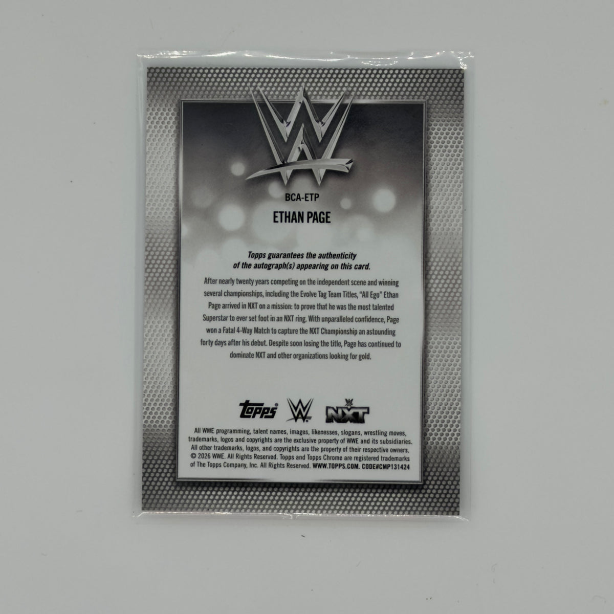 Ethan Page WWE Chrome Smack Down Auto