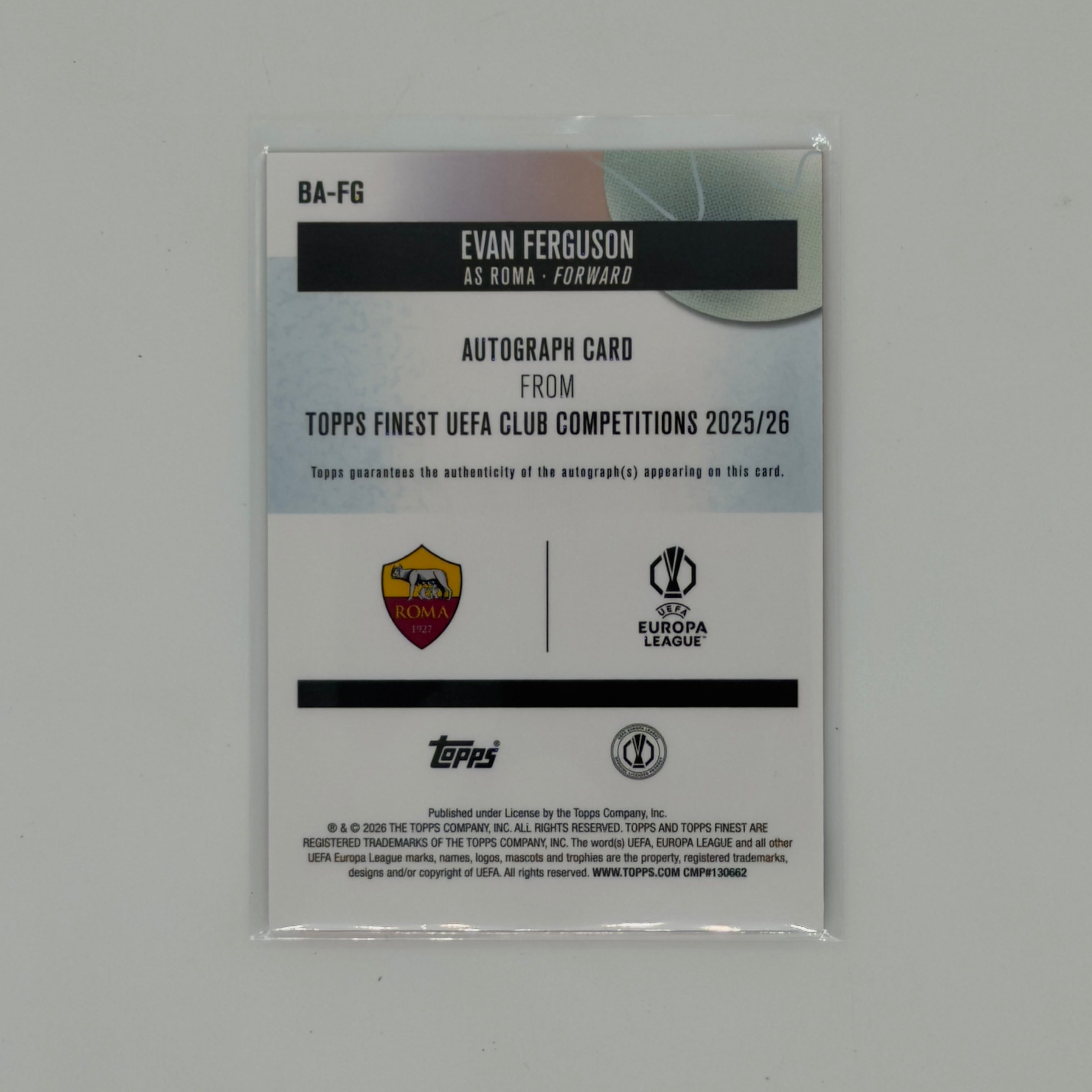 Evan Ferguson Finest Topps UCC 2025-26 AS Roma Auto /25