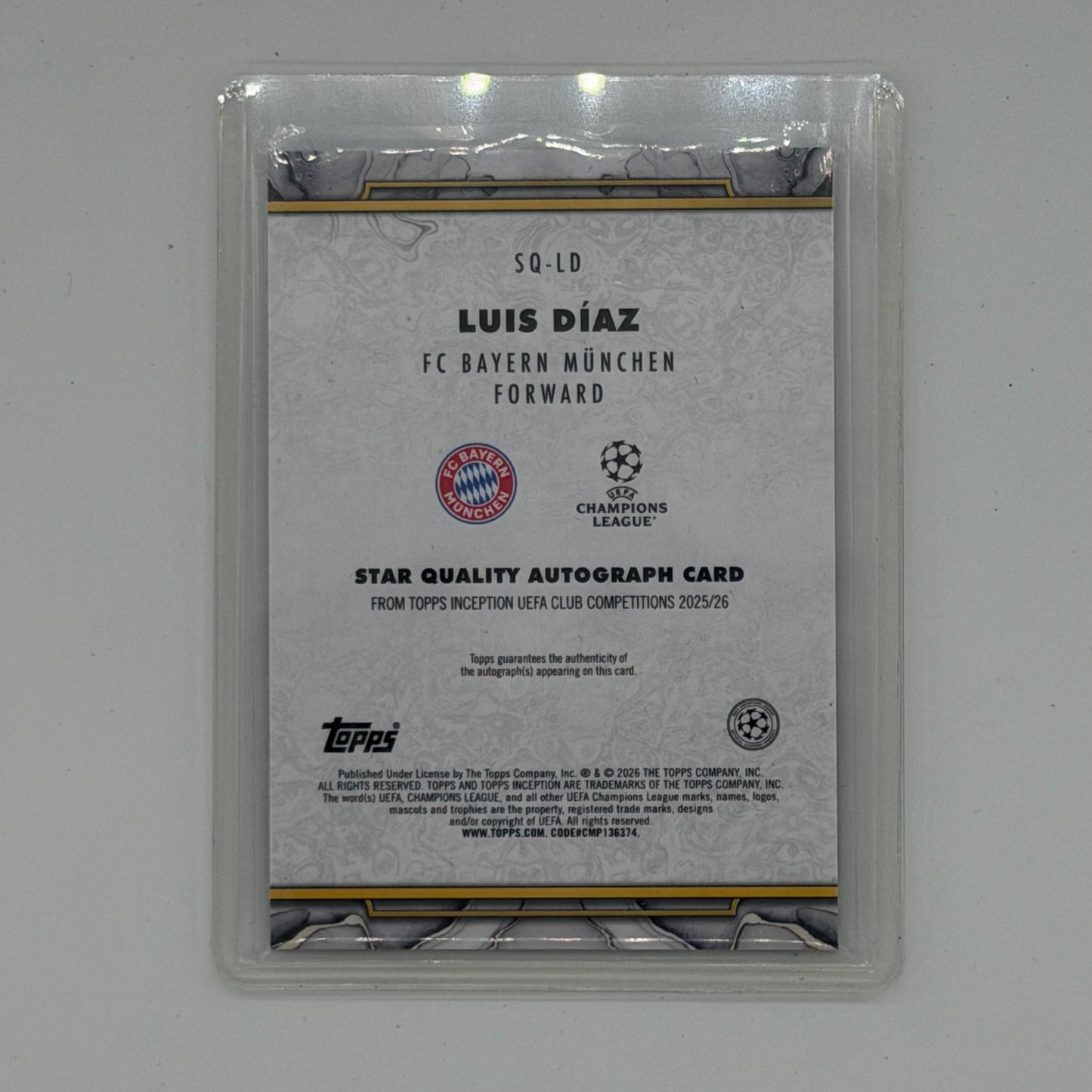 Luis Diaz FC Bayern München UEFA CL Soccer Topps 2026 Inception Auto /99