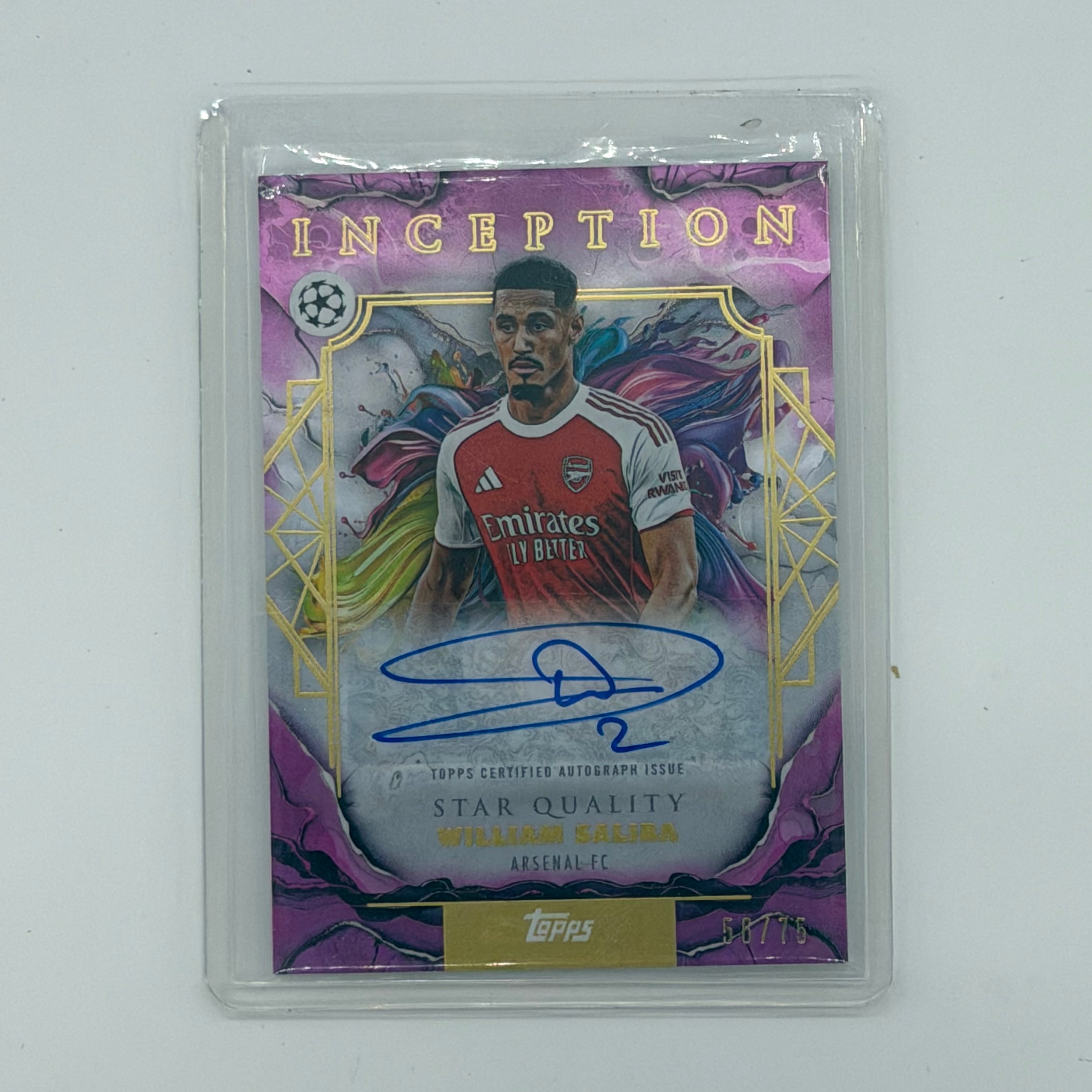 William Saliba Arsenal FC UEFA Soccer Topps 2026 Inception Star Quality Auto /75