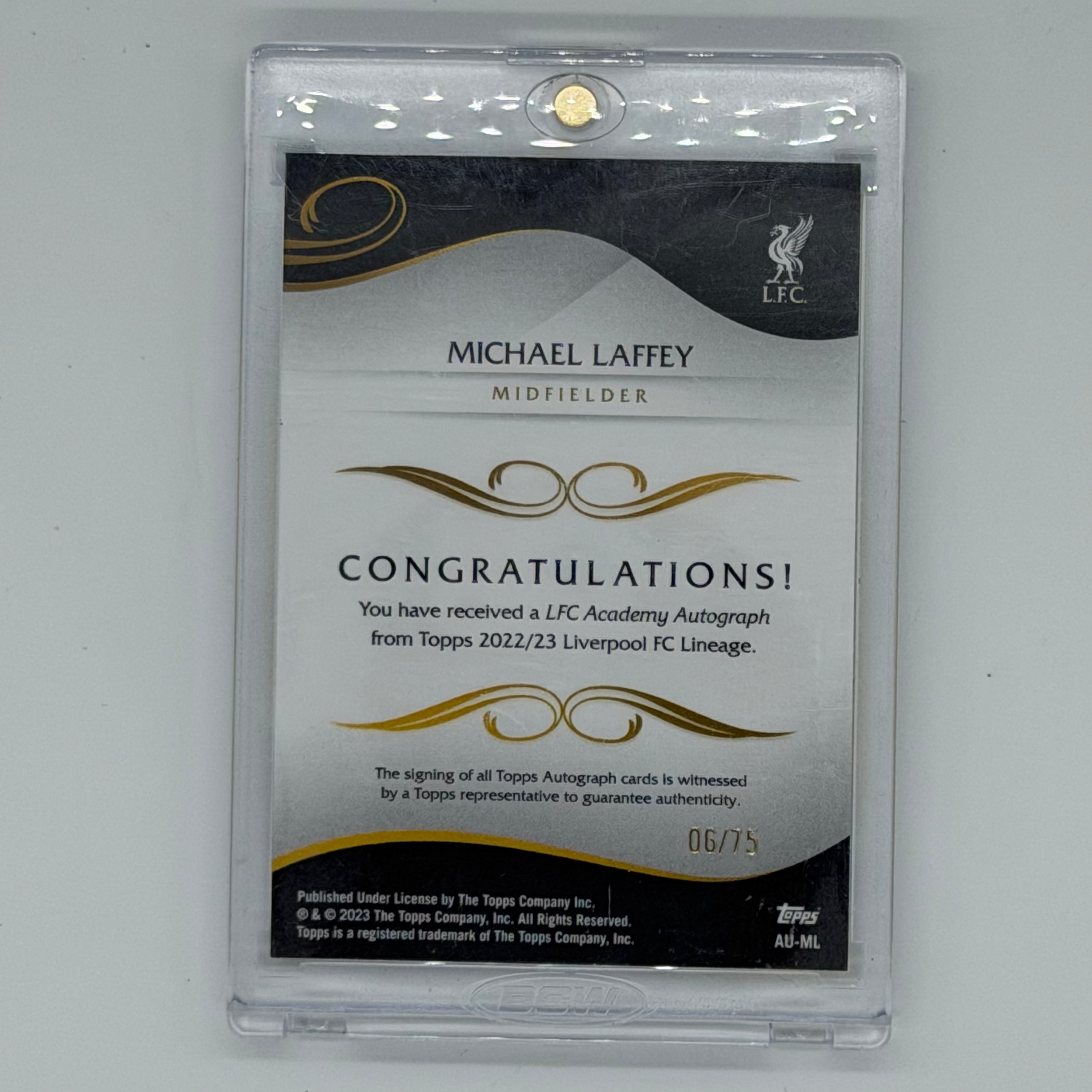 Michael Laffey Liverpool FC Soccer Liverpool FC Lineage 2022-23 Auto /75