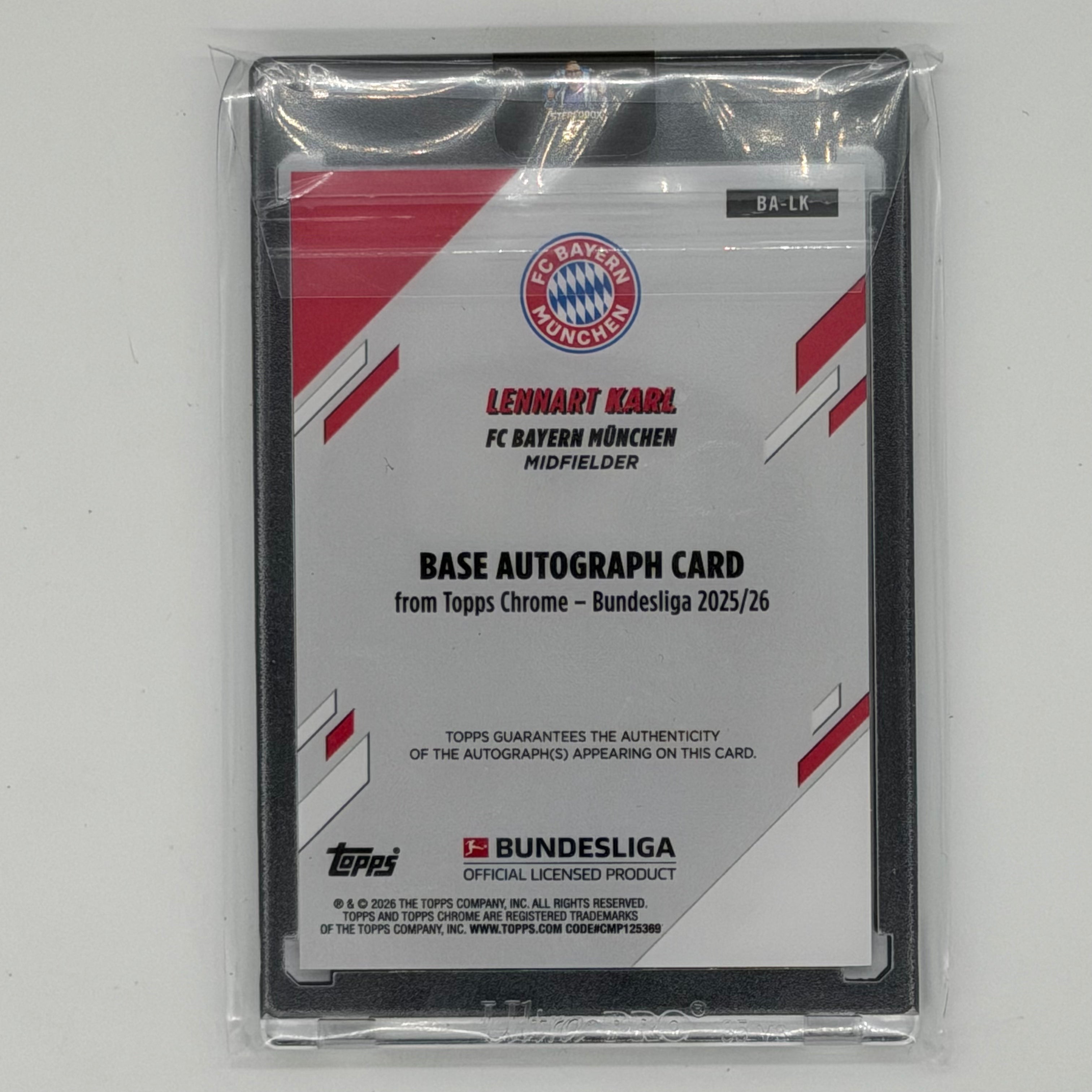 Lennart Karl FC Bayern München Soccer Topps 2025-26 Chrome Auto /75