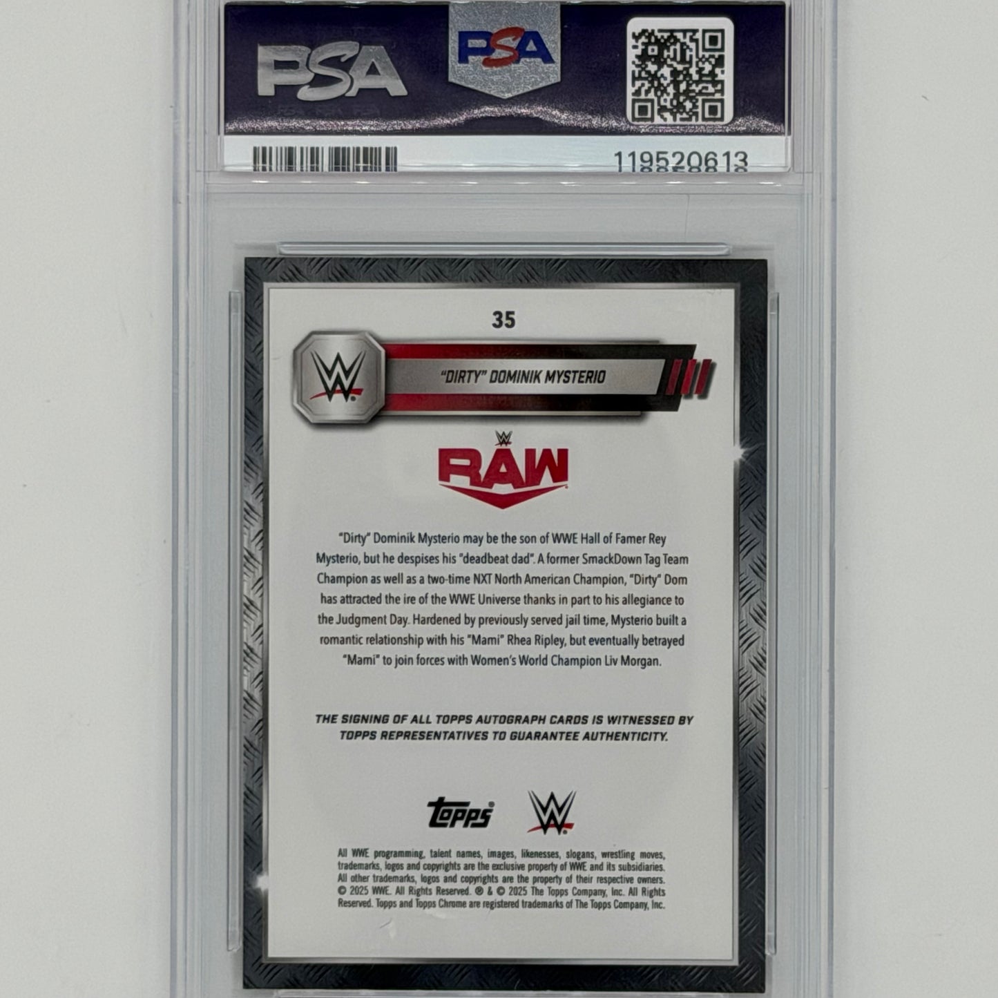 Dominik "Dirty" Mysterio Wrestling Topps 2025 Chrome Auto /10 PSA 9