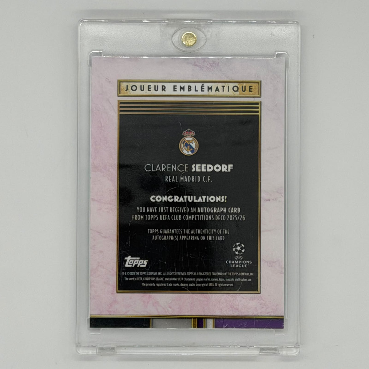 Clarence Seedorf Real Madrid UEFA CL Soccer Topps 2025 Deco Auto /50