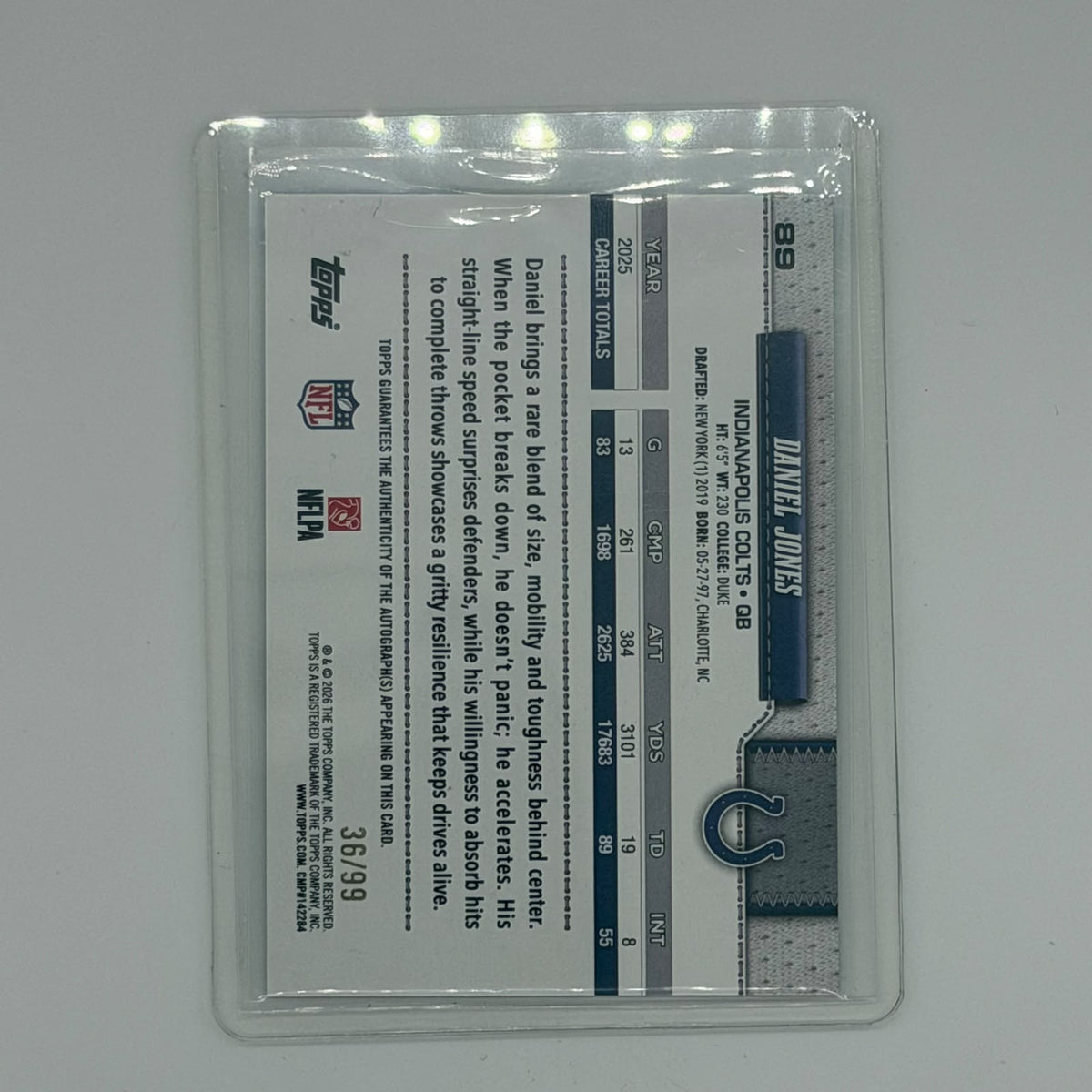 Daniel Jones Indianapolis Colts NFL Football Topps 2025 Auto /99