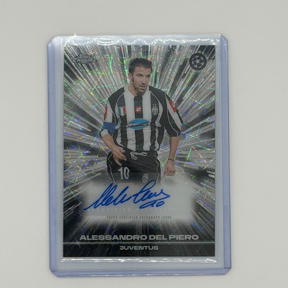 Alessandro Del Piero Juventus UCL Soccer Topps 2025 Chrome Black Lazer Auto