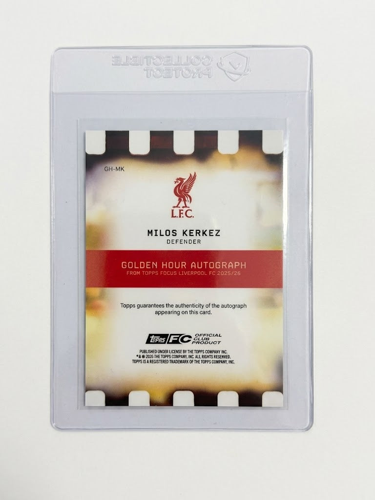 Milos Kerkez Focus Liverpool Fc Topps 2025-26 Autogramm Golden Hour