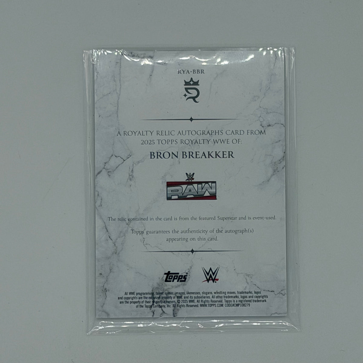 Bron Breakker Royalty Topps WWE Patch Auto /25