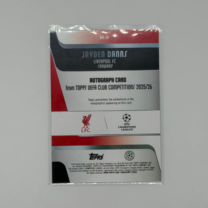 Jayden Danns Liverpool FC Chrome UCC Topps 2025-26 Auto