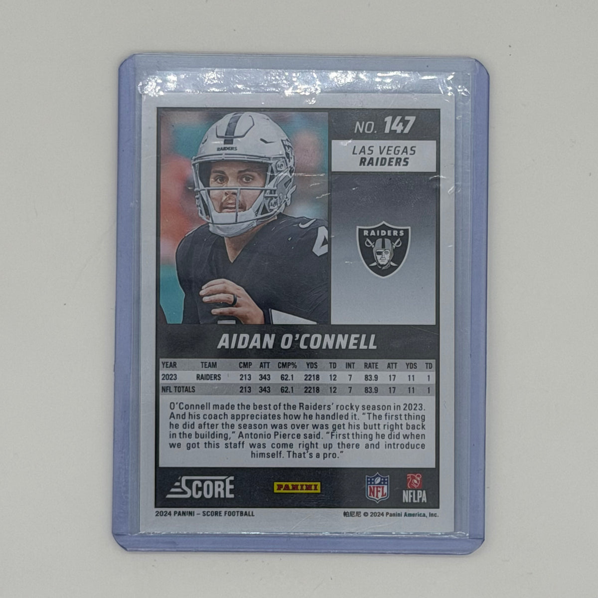 Aidan O'Connell Las Vegas Raiders NFL Football Panini 2024 Score 1/1