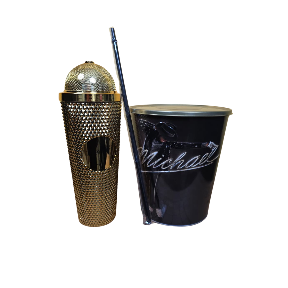 Michael Jackson Biopic Bundle Popcorn Eimer & 1x Mikrofon Becher