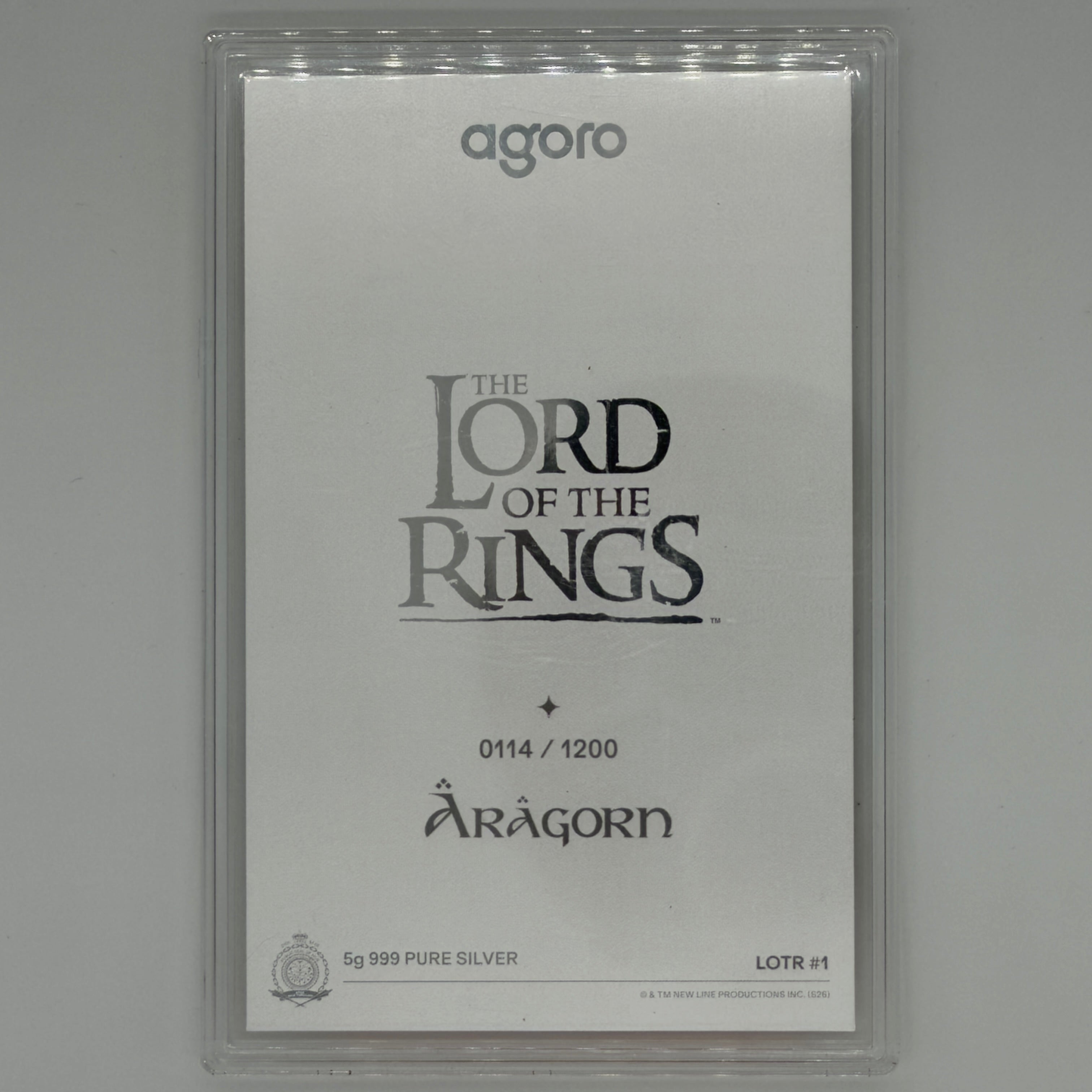 Aragorn The Lord Of The Rings Agoro 5g 999 Pure Silver Tier 1 0114/1200