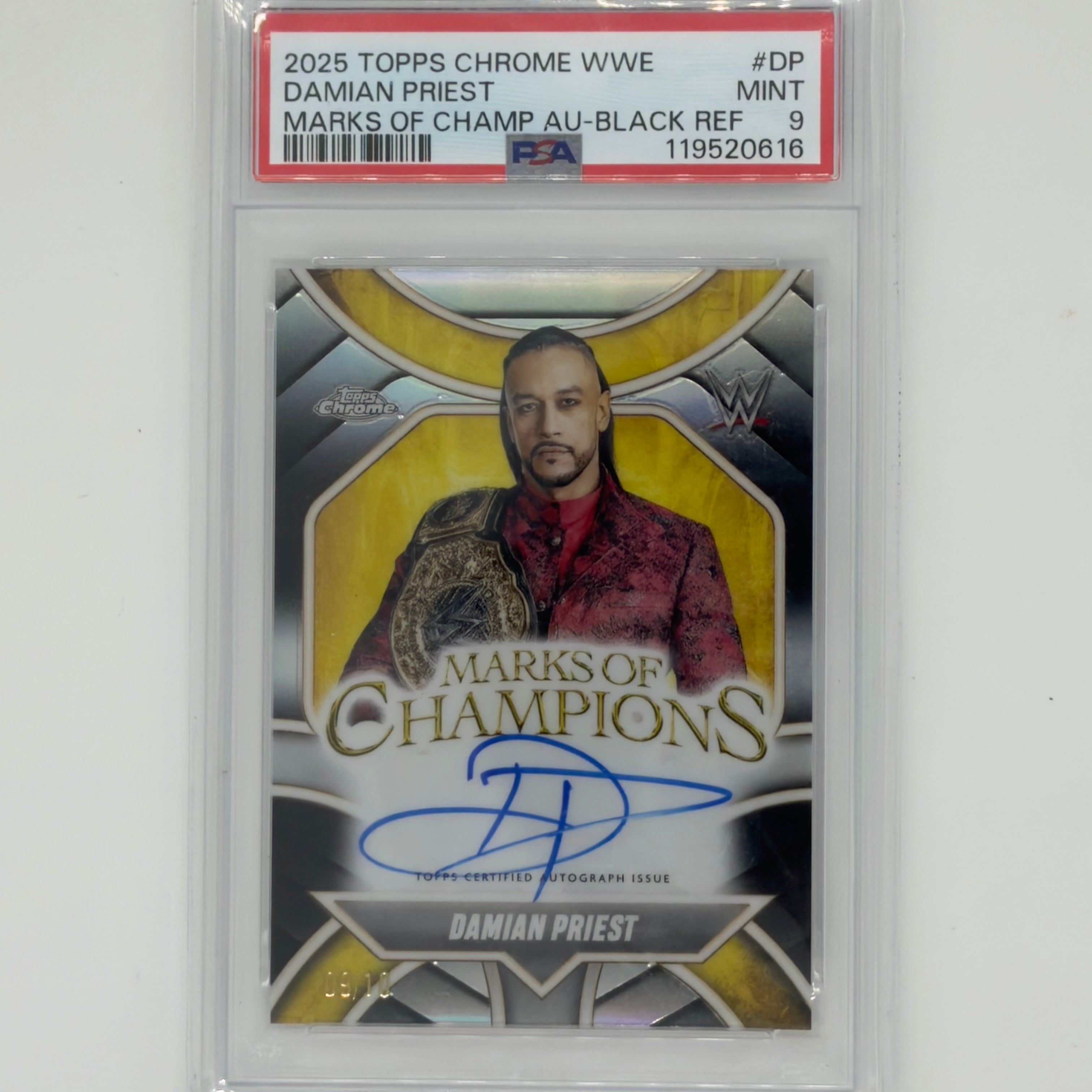 Damian Priest Topps Chrome WWE 2025 Marks of Champ Auto /10 PSA 9