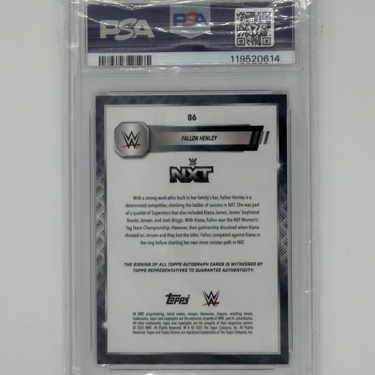 Fallon Henley Topps Chrome WWE NXT 2025 Auto /10 PSA 9