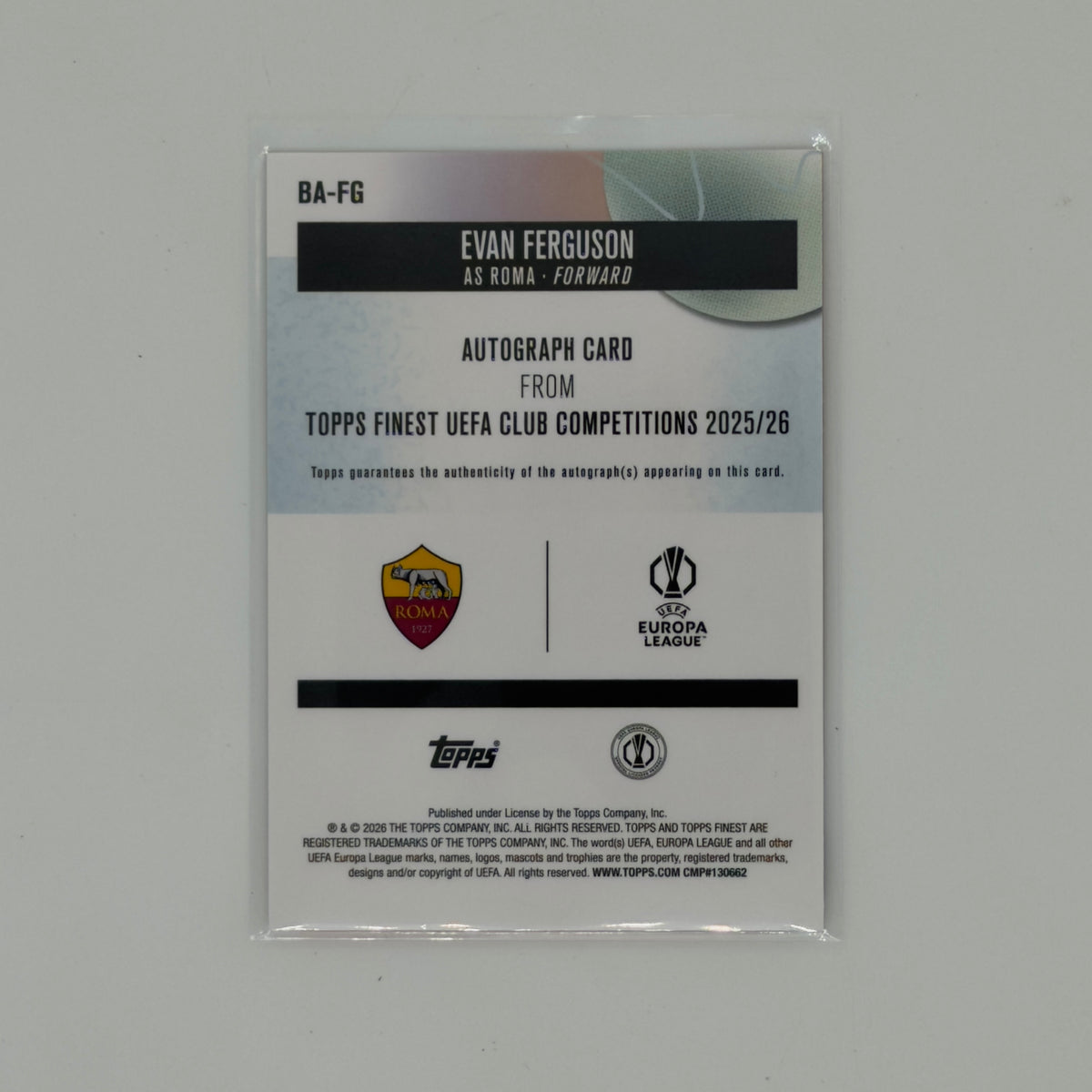 Evan Ferguson Finest Topps UCC 2025-26 AS Roma Auto /25