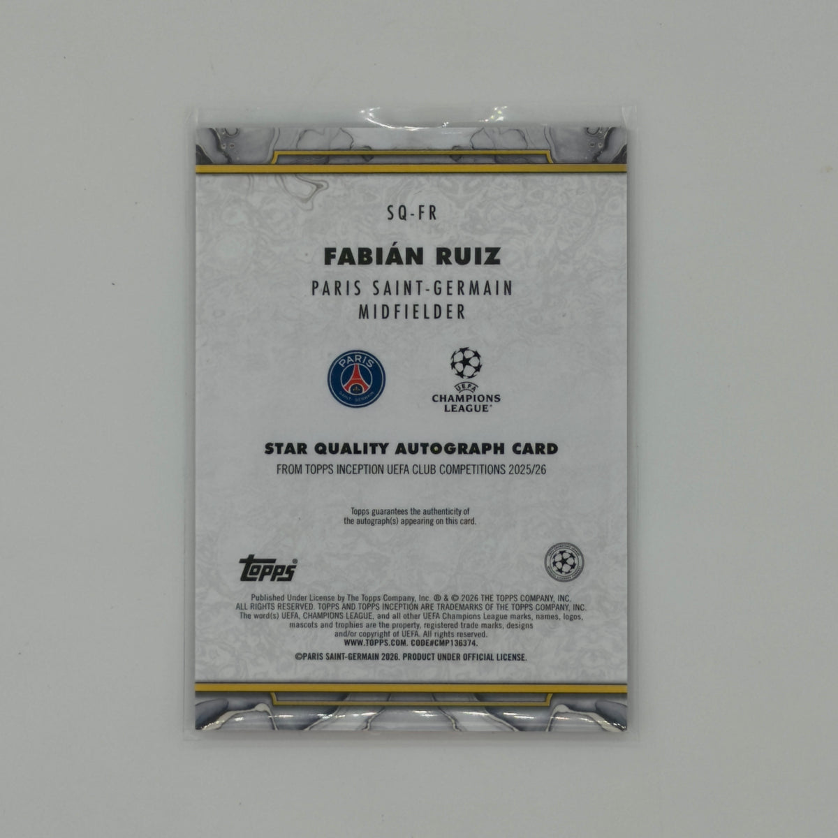 Fabian Ruiz Inception UCC Auto Star Quality Paris Saint Germain Auto /75