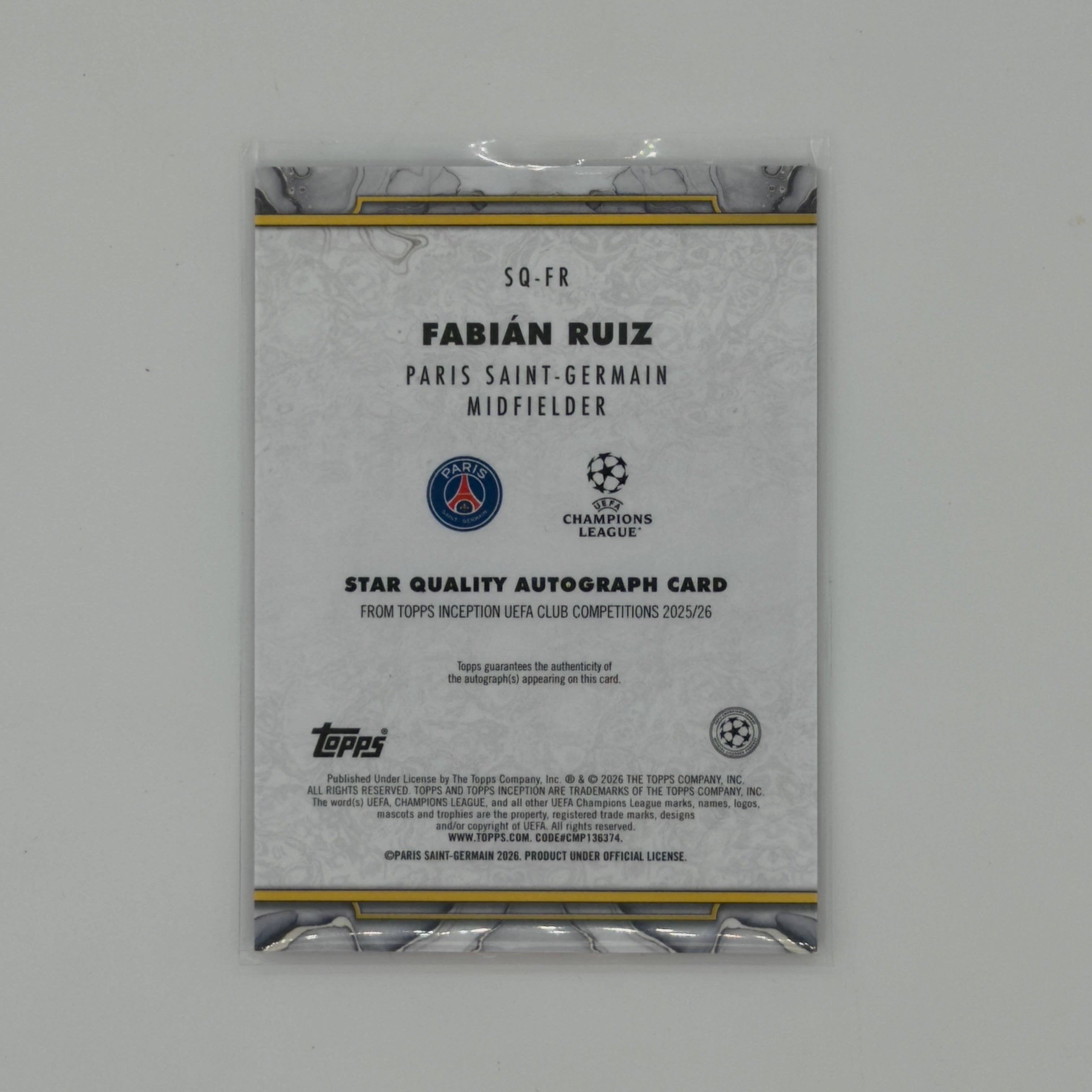 Fabian Ruiz Inception UCC Auto Star Quality Paris Saint Germain Auto /75