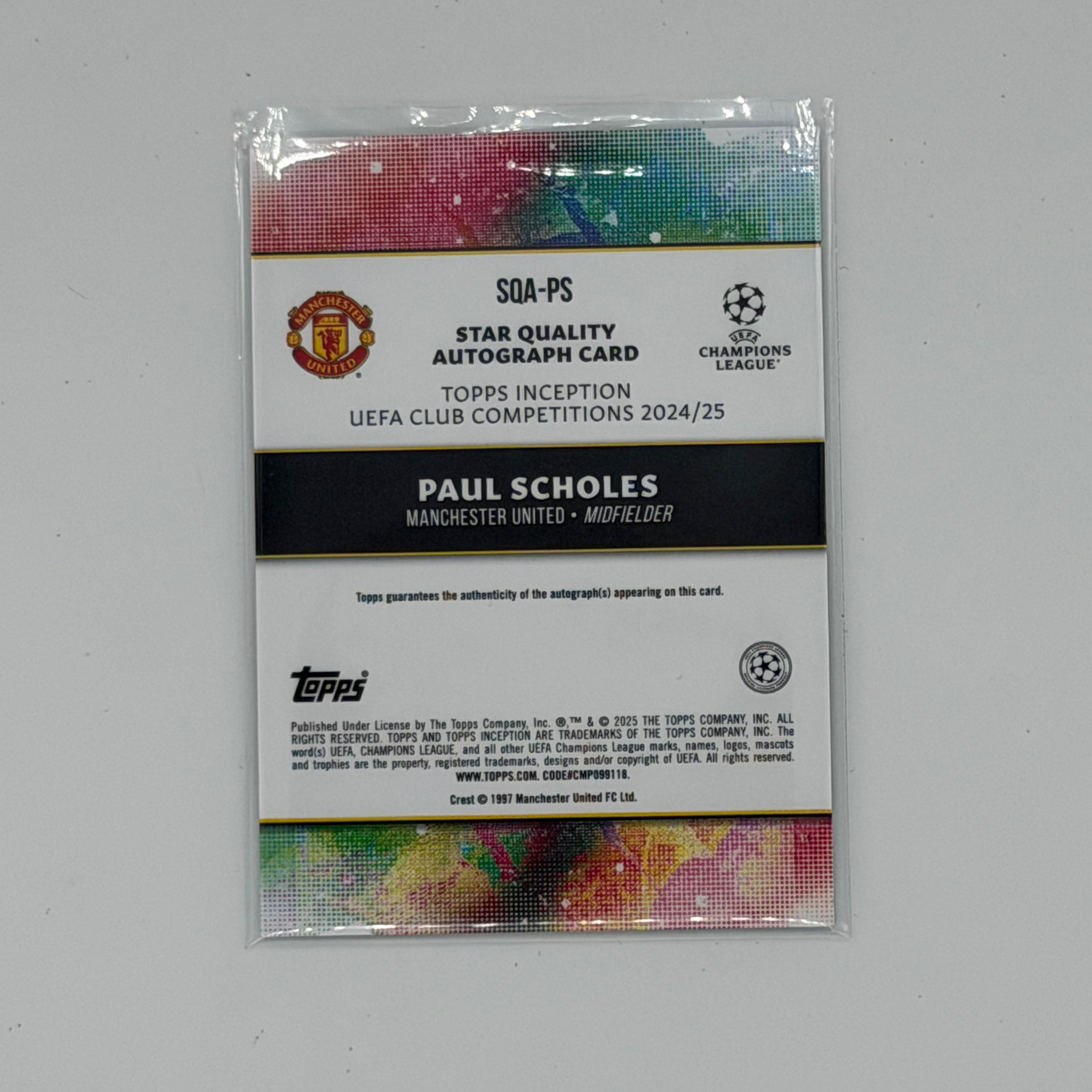 Paul Scholes Man Utd UEFA Soccer Topps 2025 Inception Star Quality Auto /49