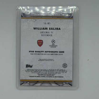 William Saliba Arsenal FC UEFA Soccer Topps 2026 Inception Star Quality Auto /75