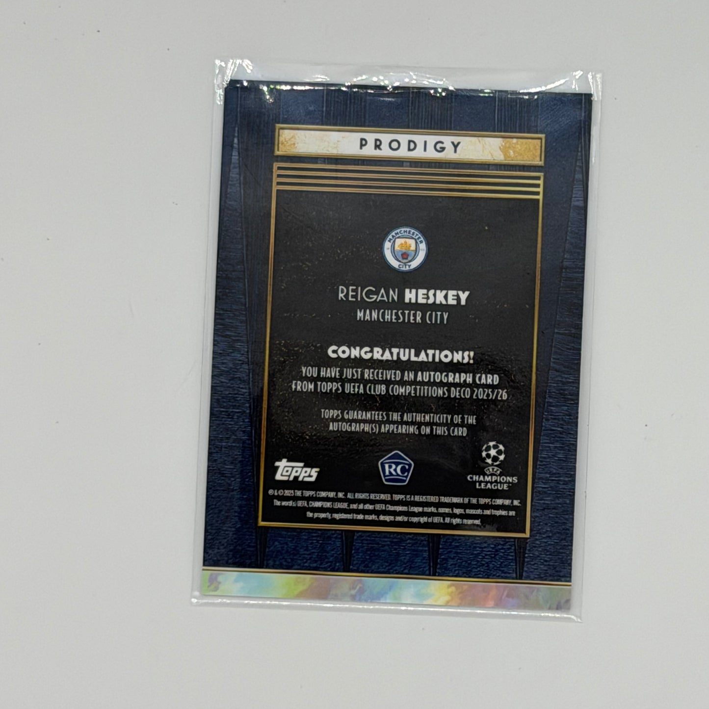 Reigan Heskey Man City UCL Soccer Topps 2025 Deco Auto /99
