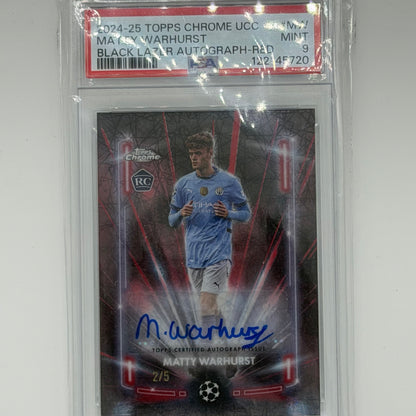 Matty Warhurst Man City UEFA Soccer Topps 2024 Chrome Black Lazer Auto /5 PSA 9