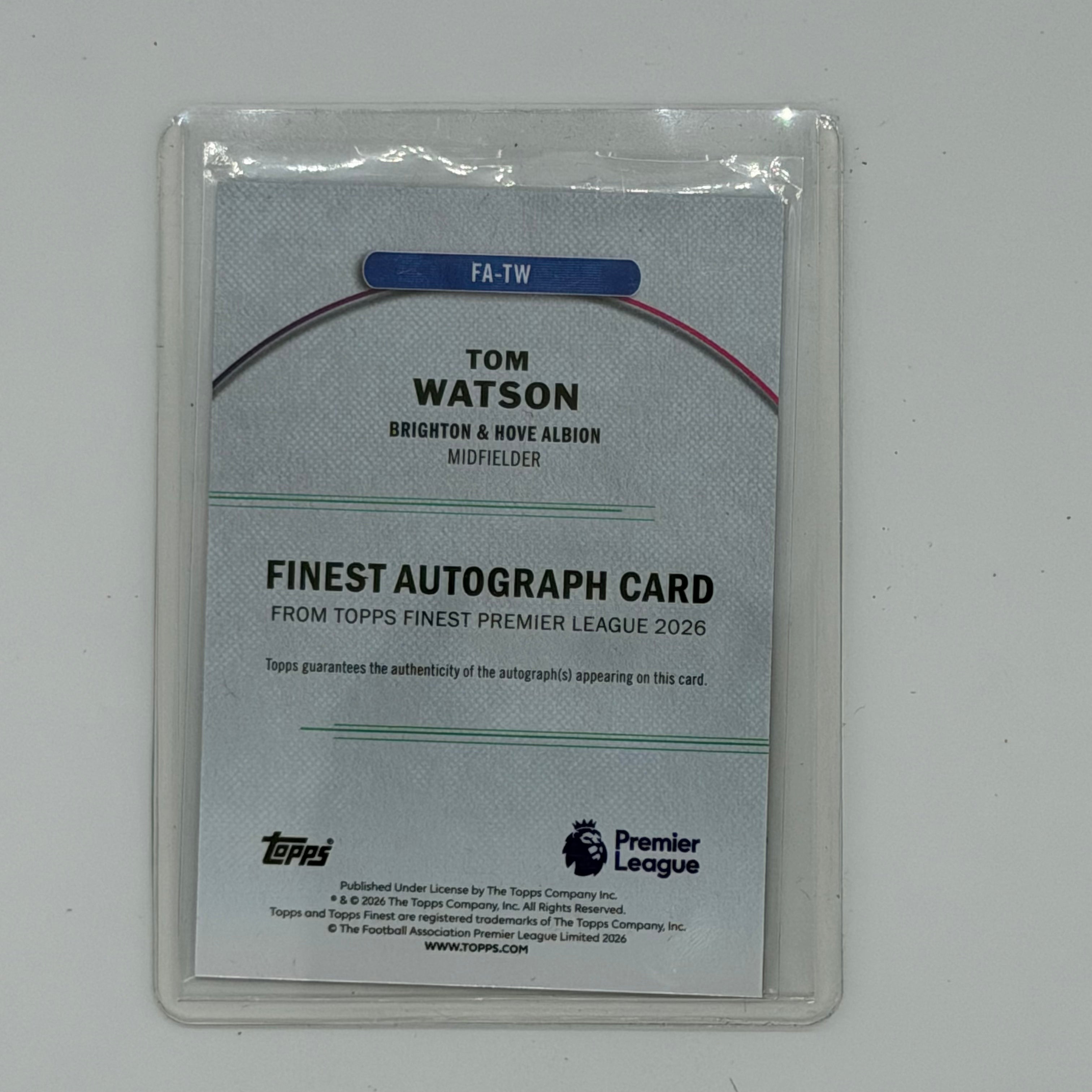Tom Watson Brighton Premier League Soccer Topps 2026 Finest Premier League Auto /99