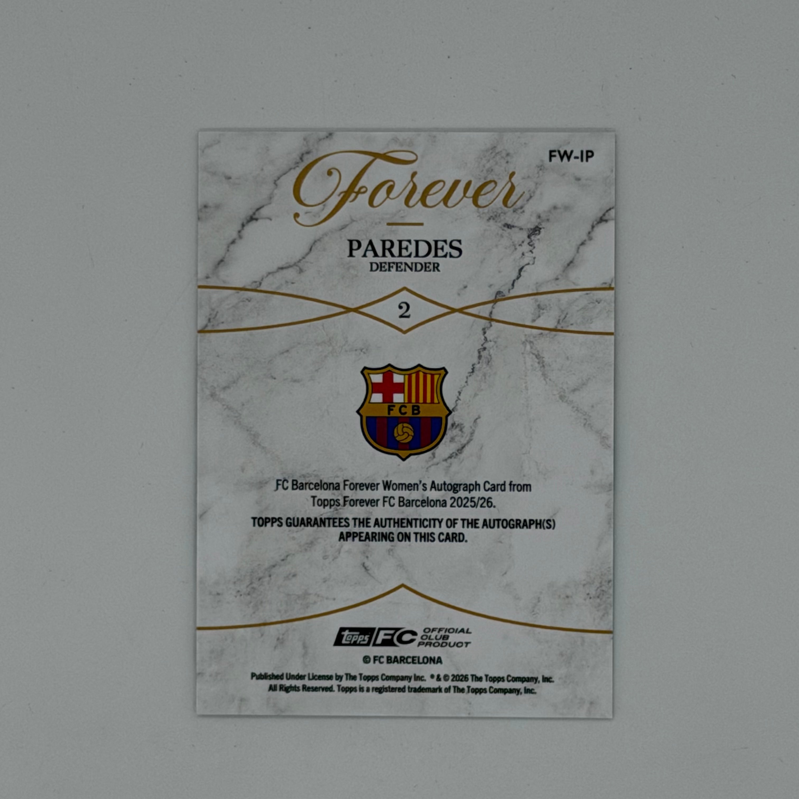 Paredes FC Barcelona Women Soccer Topps 2025 Forever Auto /10