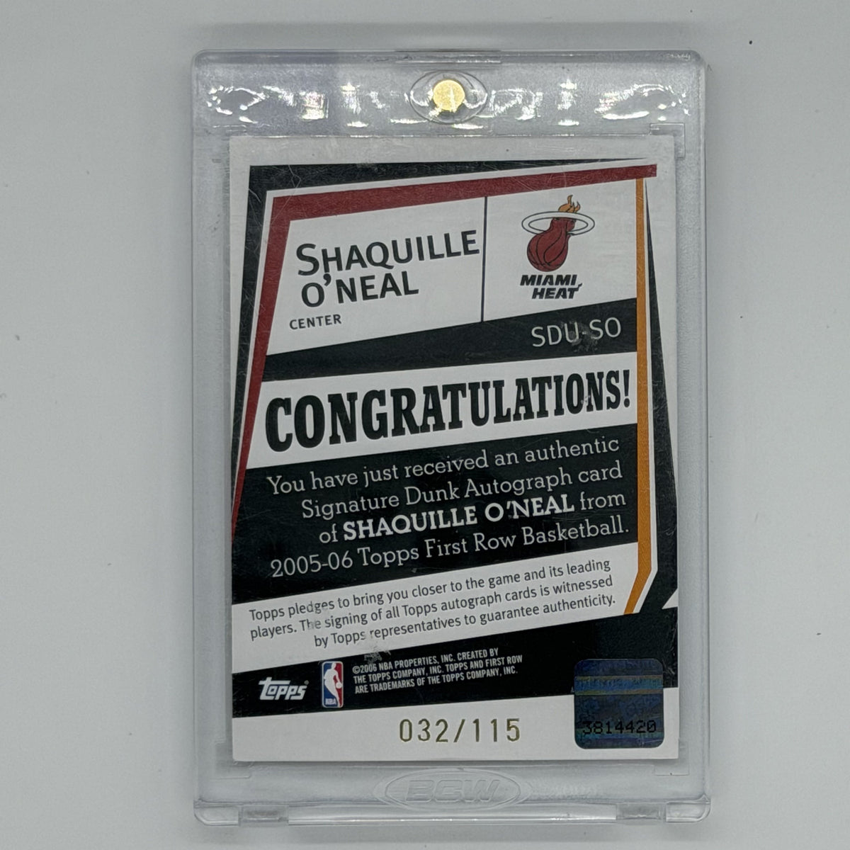 Shaquille O'Neal Miami Heat NBA Basketball Topps First Row 2005-06 Auto /115