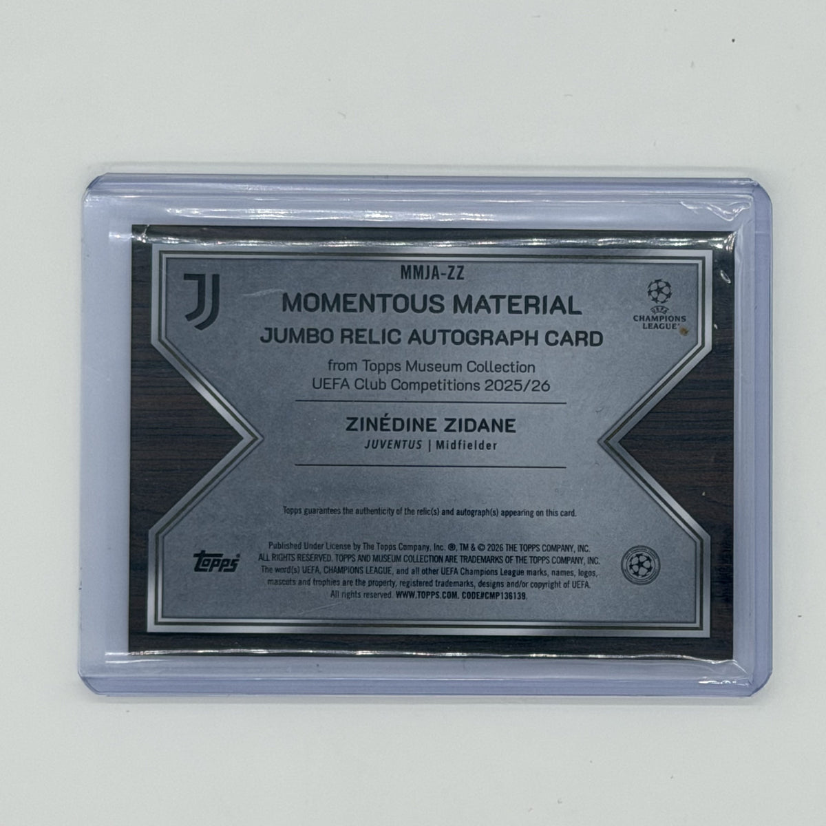 Zinedine Zidane Juventus UEFA Soccer Topps 2025-26 Museum Collection Auto /10