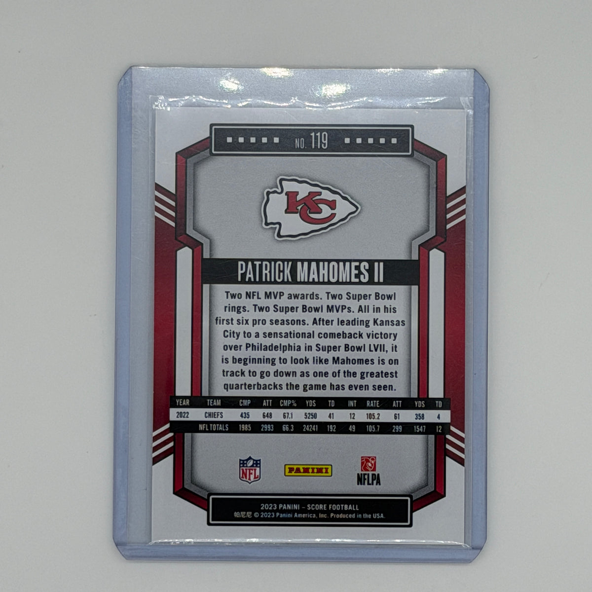 Patrick Mahomes II Kansas City Chiefs NFL Football Panini 2023 Gold Score
