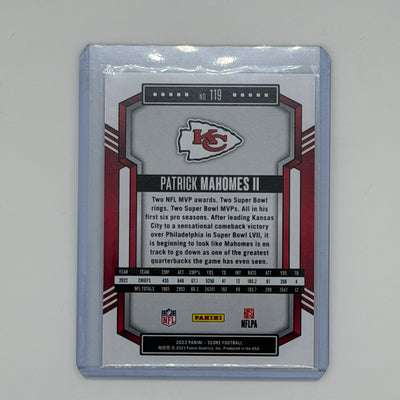 Patrick Mahomes II Kansas City Chiefs NFL Football Panini 2023 Gold Score