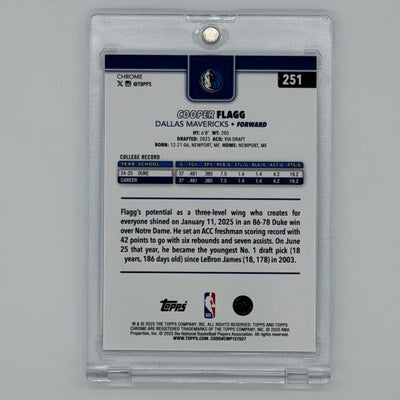 Cooper Flagg Dallas Mavericks NBA Basketball Topps 2025 Chrome X Fractor