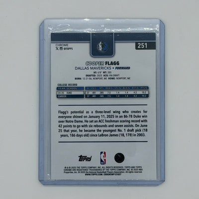 Cooper Flagg Dallas Mavericks NBA Basketball Topps 2025 Chrome