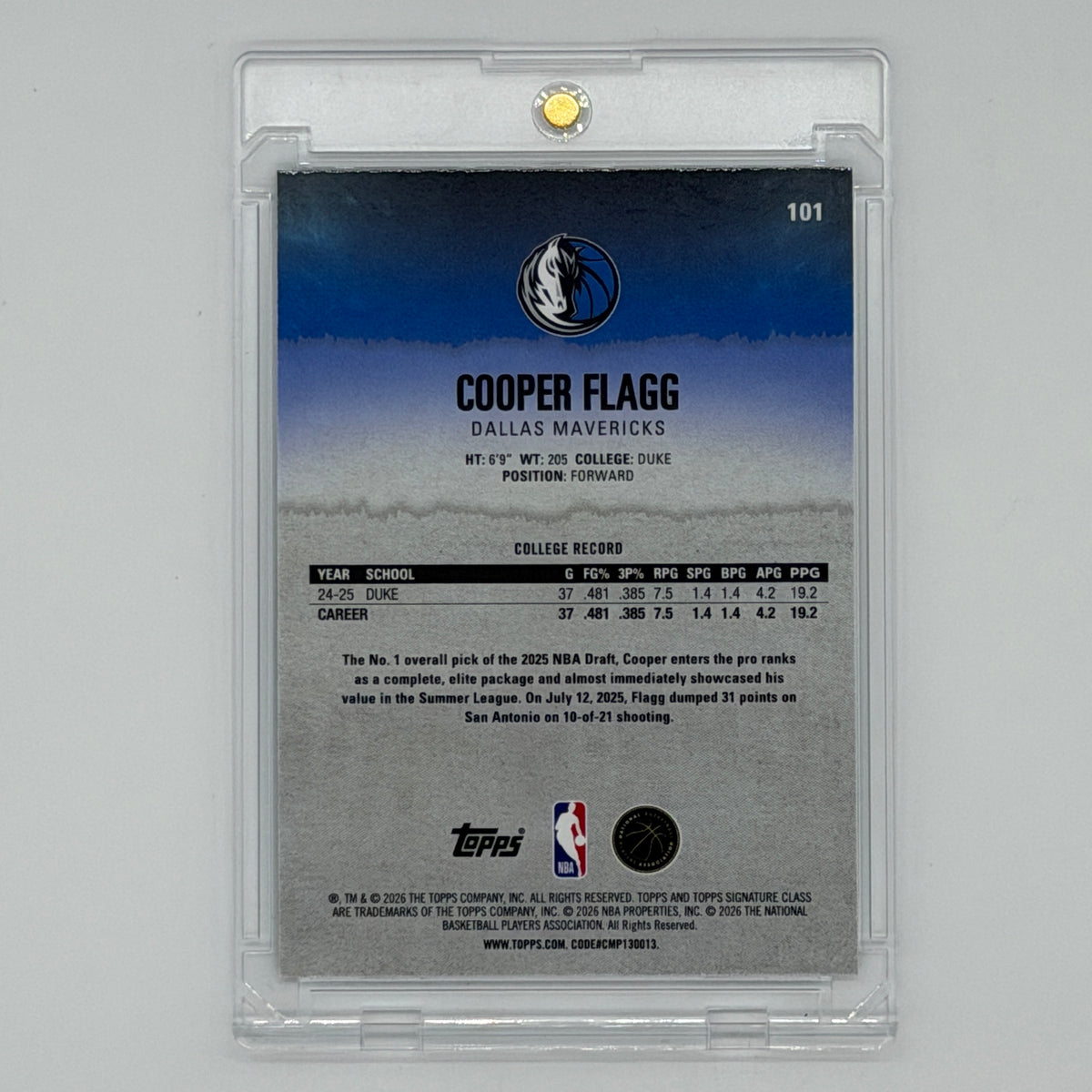 Cooper Flagg Dallas Mavericks NBA Basketball Topps 2025 ICL