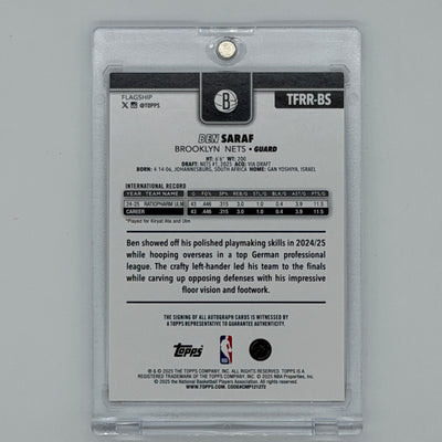 Ben Saraf Brooklyn Nets NBA Basketball Topps 2025 Flagship Auto /50