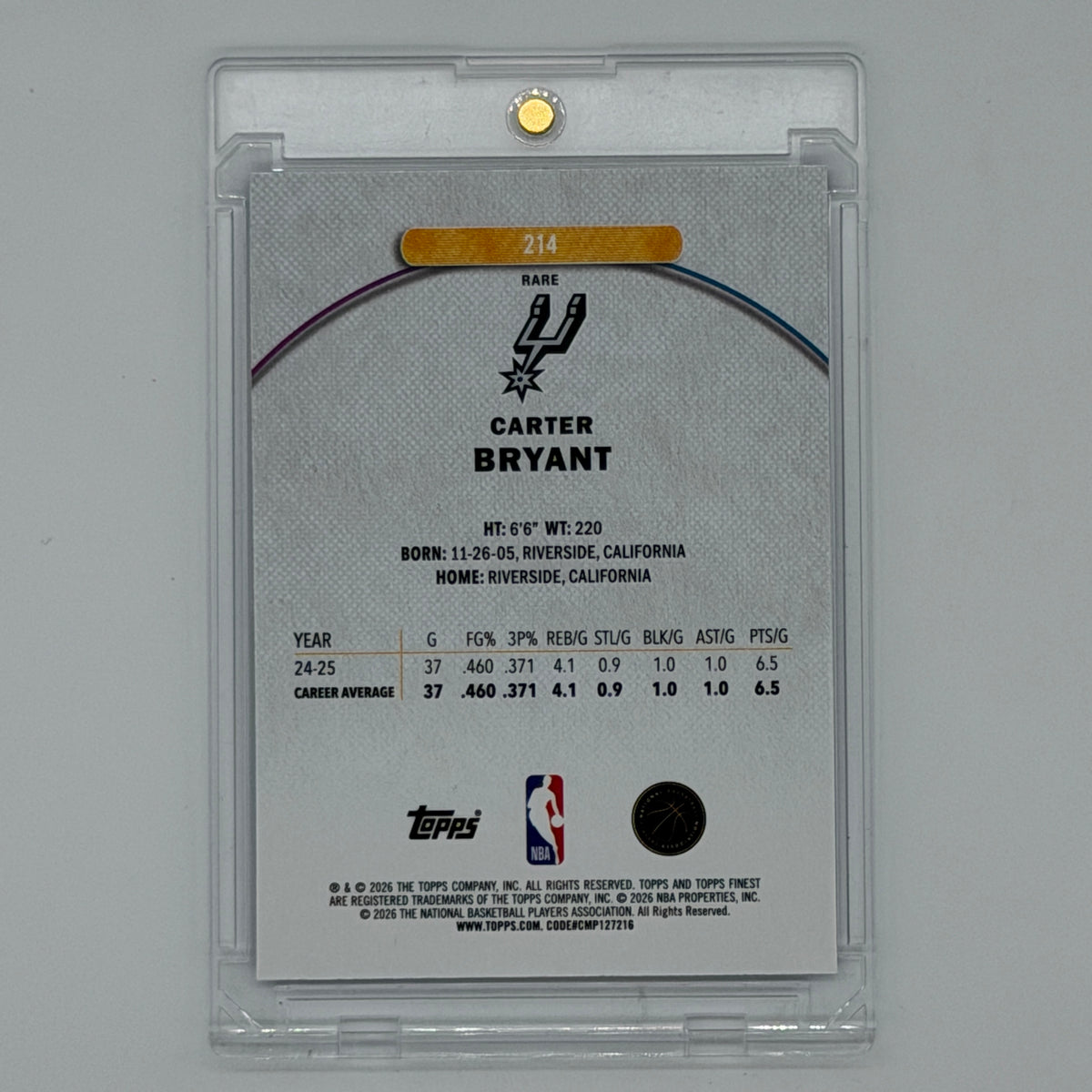 Carter Bryant San Antonio Spurs NBA Basketball Topps 2026 Finest /99