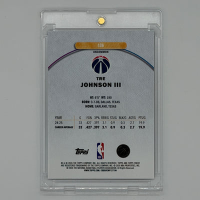 Tre Johnson III Washington Wizards NBA Basketball Topps 2025 Finest /200