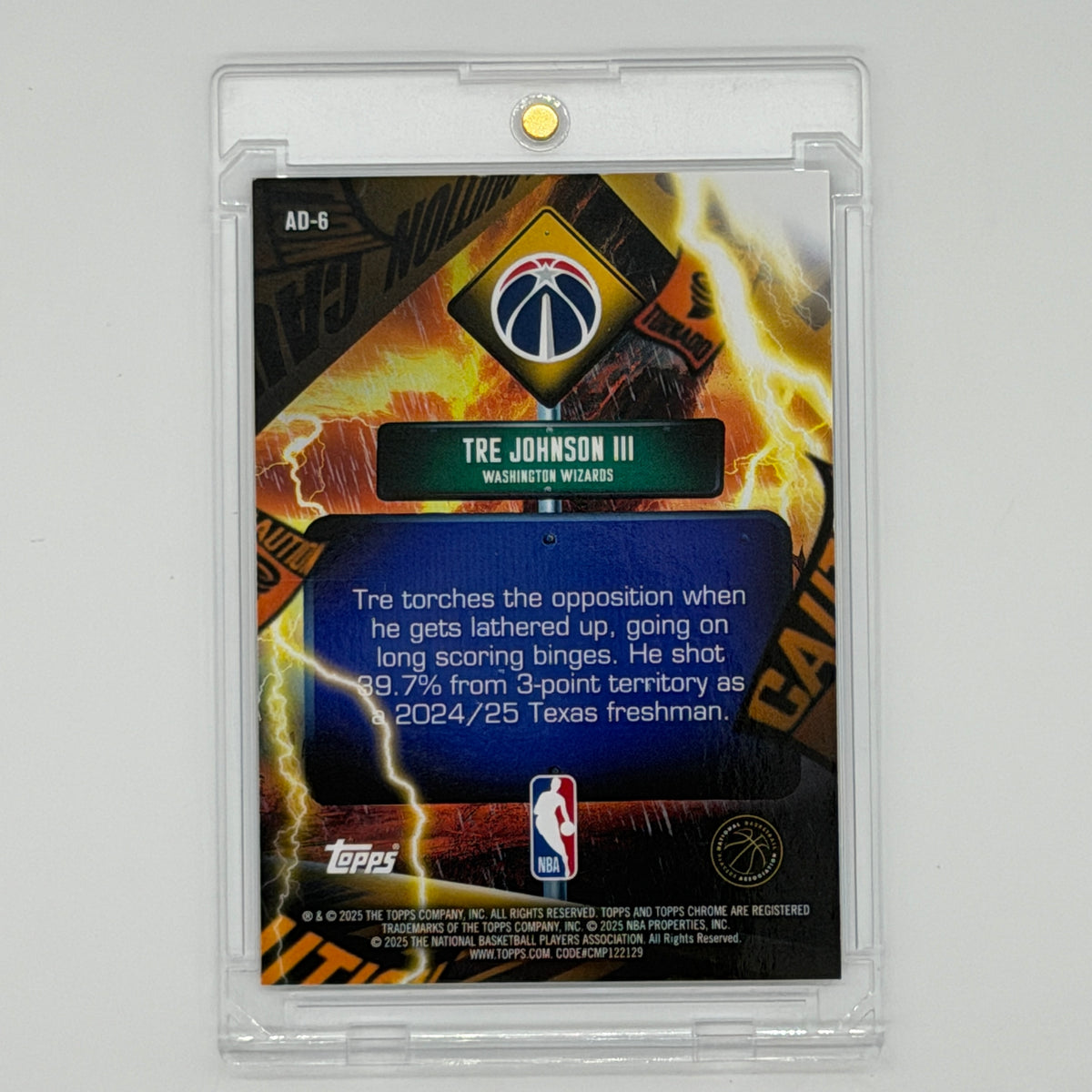 Tre Johnson III Washington Wizards NBA Advisory Topps 2025 Chrome Rookie