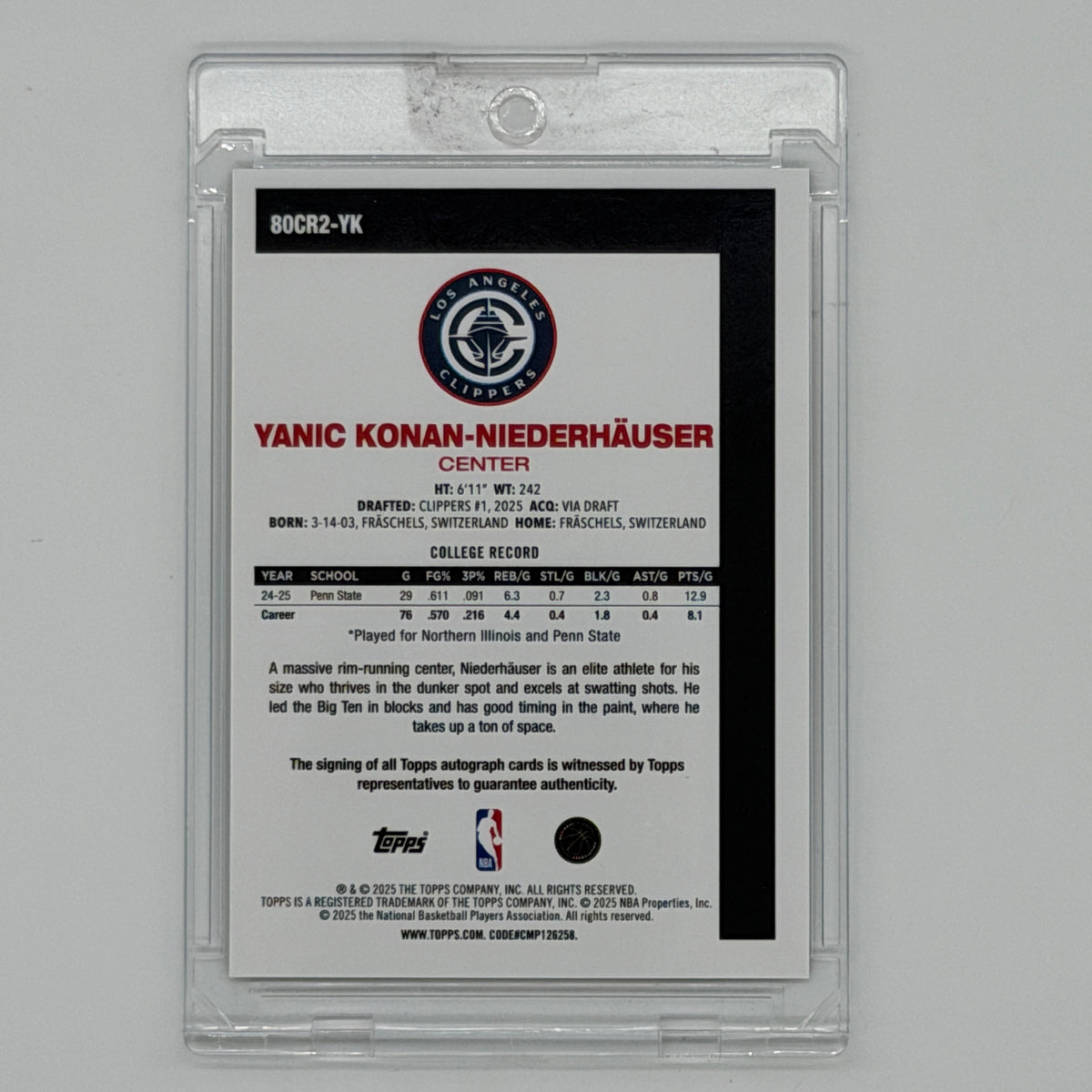 Yanic Konan-Niederhäuser LA Clippers NBA Basketball Topps 2025 Chrome Auto /50