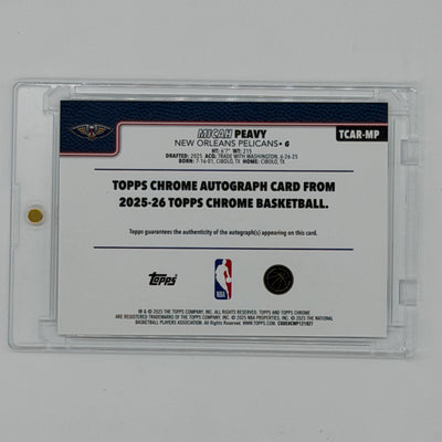 Micah Peavy New Orleans Pelicans NBA Basketball Topps 2025 Chrome Auto