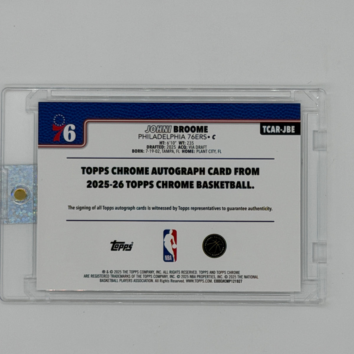 Johni Broome Philadelphia 76ers NBA Basketball Topps 2025 Chrome Auto