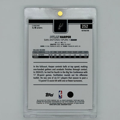 Dylan Harper San Antonio Spurs NBA Basketball Topps 2025 Chrome RC Refractor