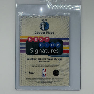 Cooper Flagg Dallas Mavericks NBA Basketball Topps 2025 Chrome Next Stop Signatures /50