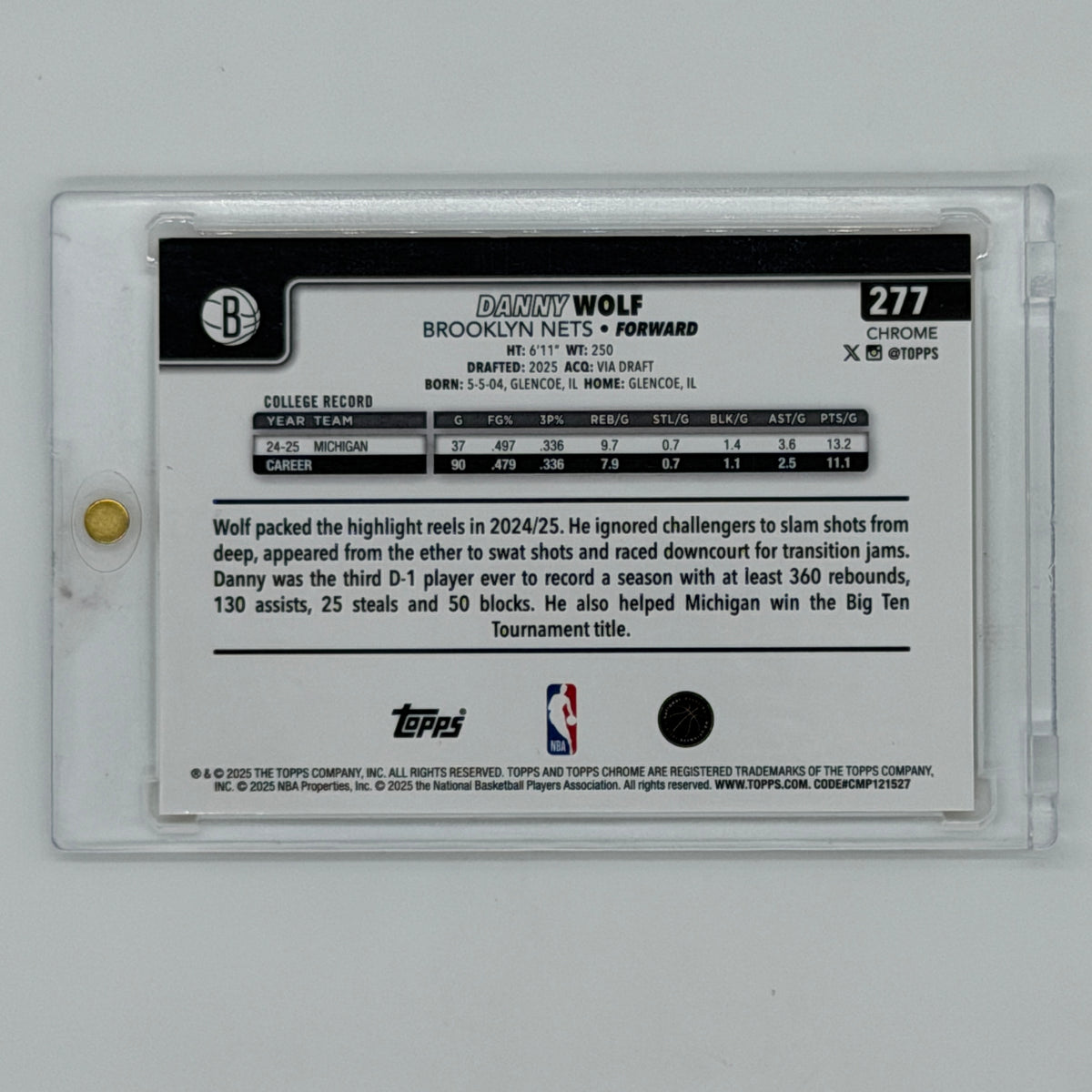 Danny Wolf Brooklyn Nets NBA Basketball Topps 2025 Chrome RC /50