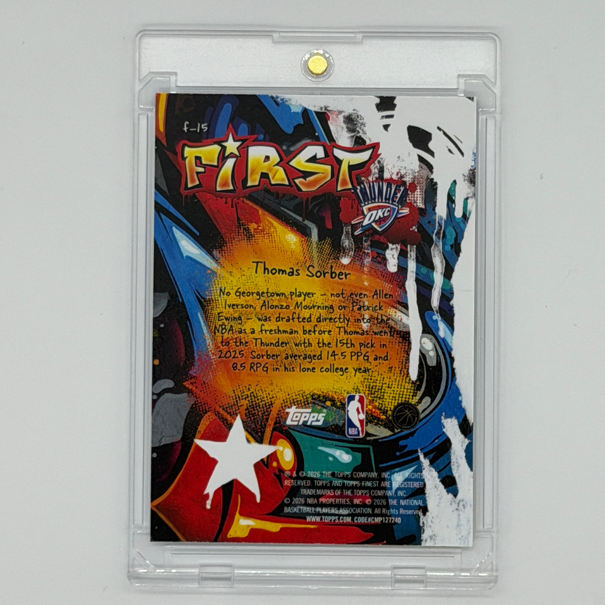 Thomas Sorber Thunder NBA Basketball Topps 2025 Finest First RC /125