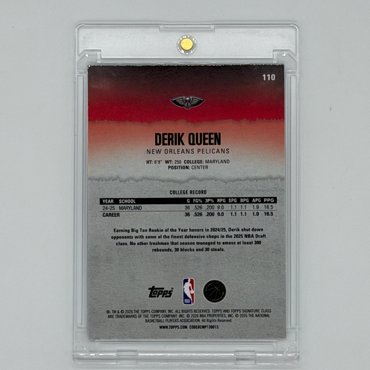 Derik Queen New Orleans Pelicans NBA Basketball Topps 2026 Signature Series
